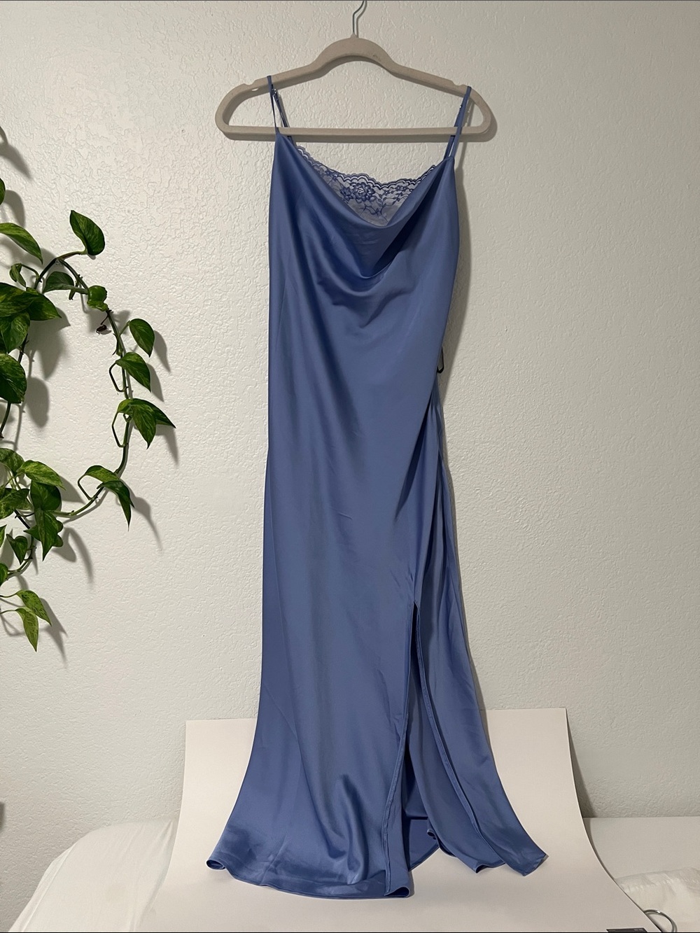 Forever 21 Dusty Blue Satin Cowl Slip Maxi Dress